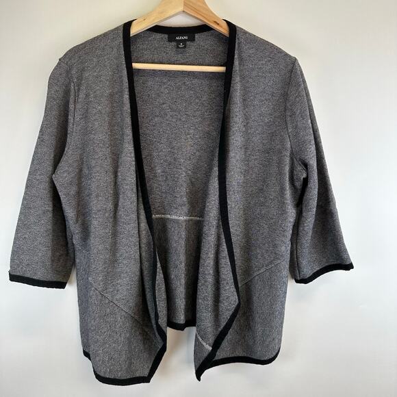 Alfani Gray Drape Front Open 3/4 Sleeve Cardigan Womens Medium Business Casual - Picture 1 of 13
